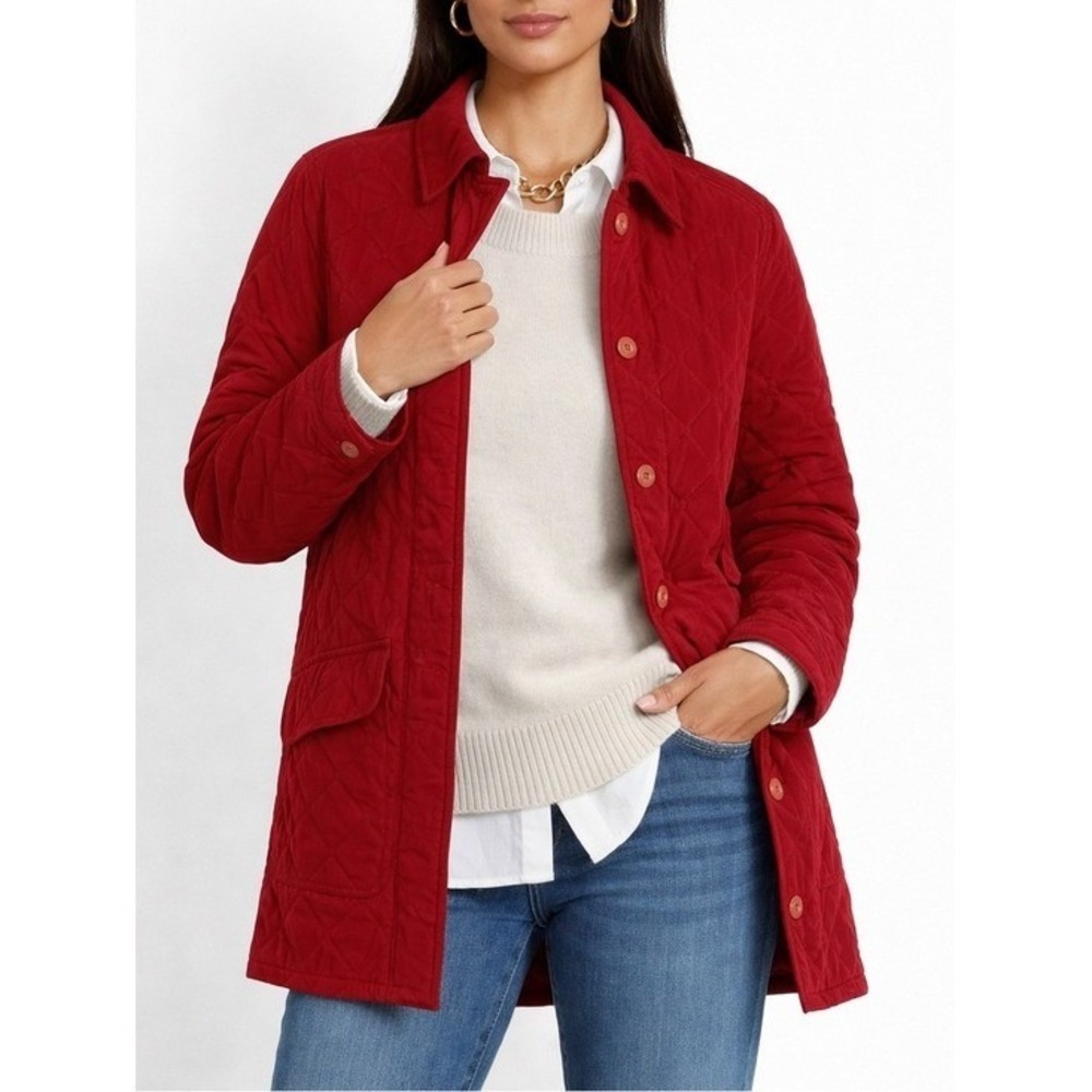 Faconnable Women's Quilted Jacket Coat Red XS
